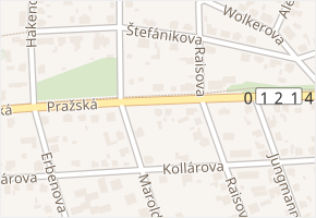 Pražská v obci Úvaly - mapa ulice