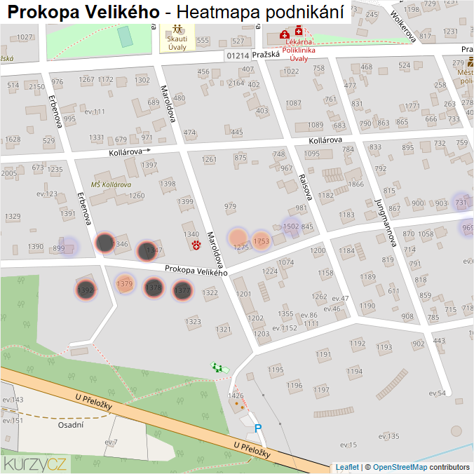 Mapa Prokopa Velikého - Firmy v ulici.