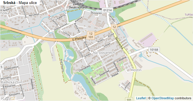 Srbská - mapa ulice