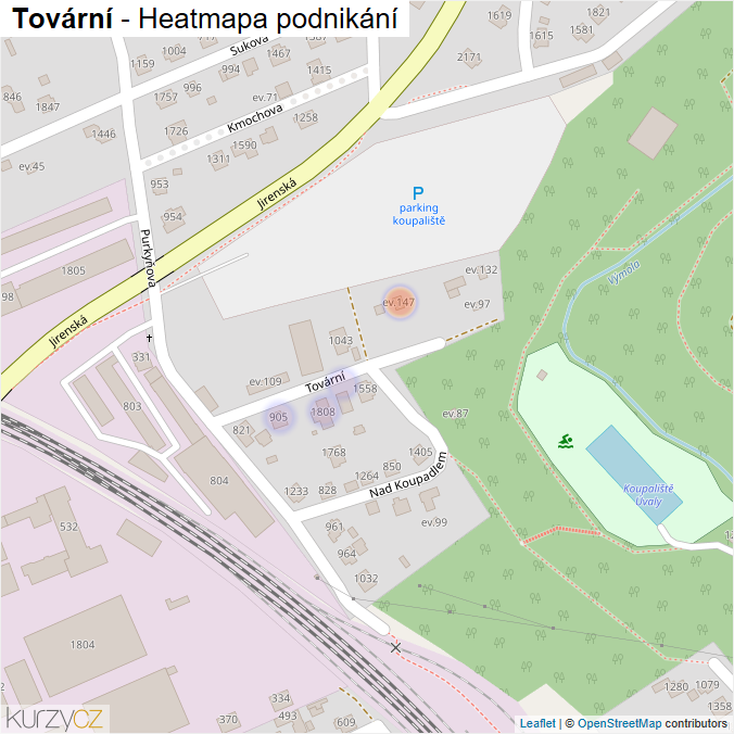 Mapa Tovární - Firmy v ulici.