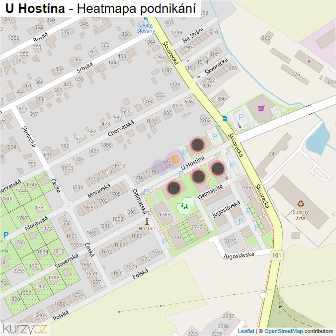 Mapa U Hostína - Firmy v ulici.