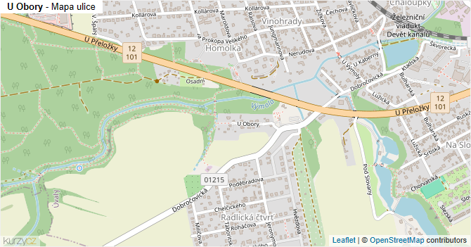 U Obory - mapa ulice