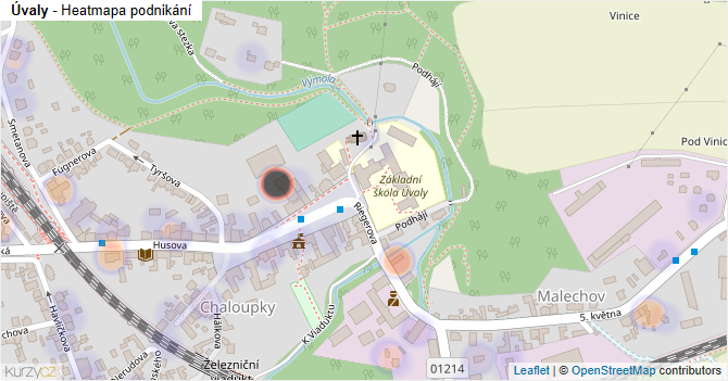 Úvaly - mapa podnikání