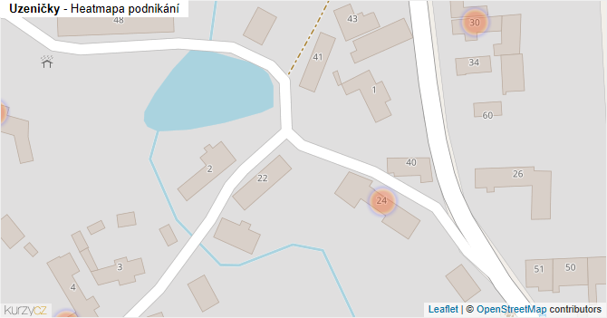 Uzeničky - mapa obce