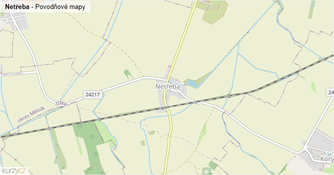 Netřeba - záplavové mapy stoleté vody