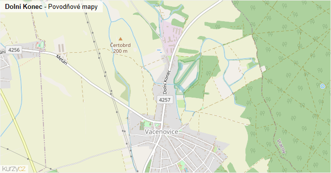 Dolní Konec - záplavové mapy stoleté vody