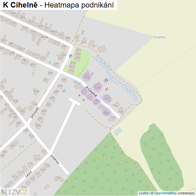 Mapa K Cihelně - Firmy v ulici.