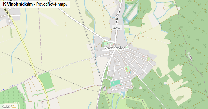 K Vinohrádkám - záplavové mapy stoleté vody