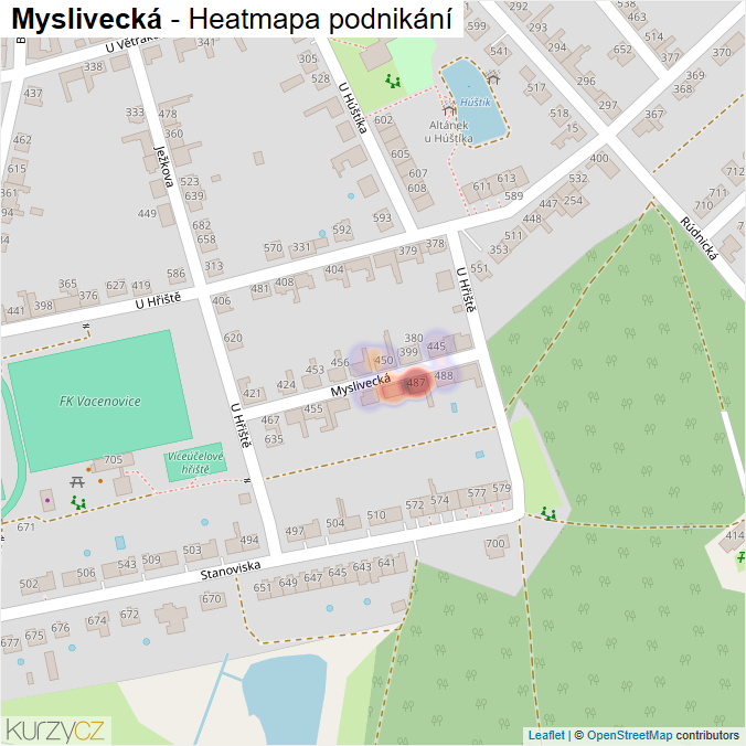 Mapa Myslivecká - Firmy v ulici.