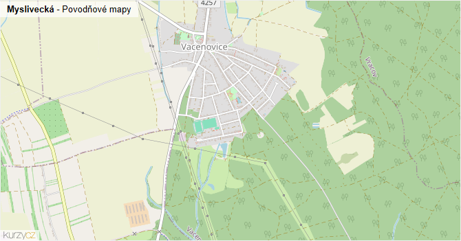 Myslivecká - záplavové mapy stoleté vody
