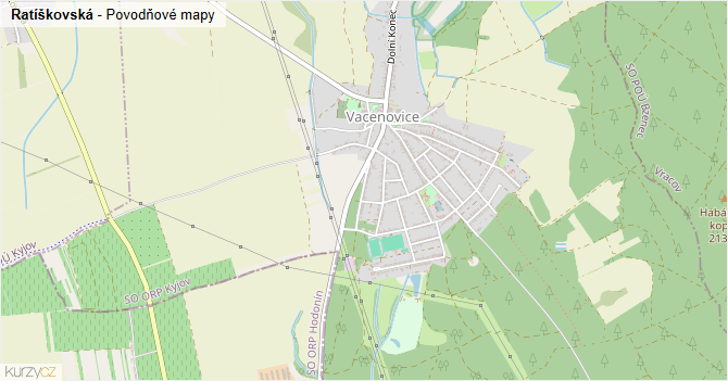 Ratíškovská - záplavové mapy stoleté vody
