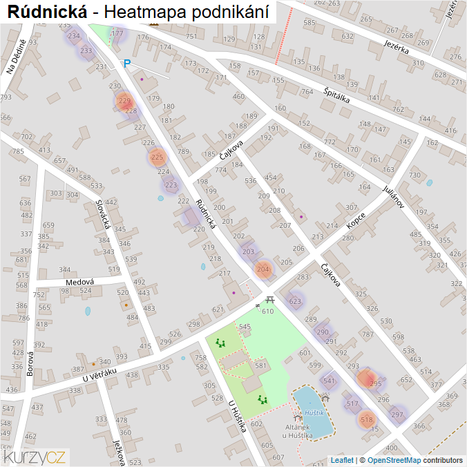 Mapa Rúdnická - Firmy v ulici.
