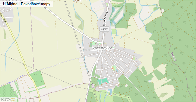 U Mlýna - záplavové mapy stoleté vody