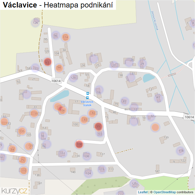 Mapa Václavice - Firmy v části obce.