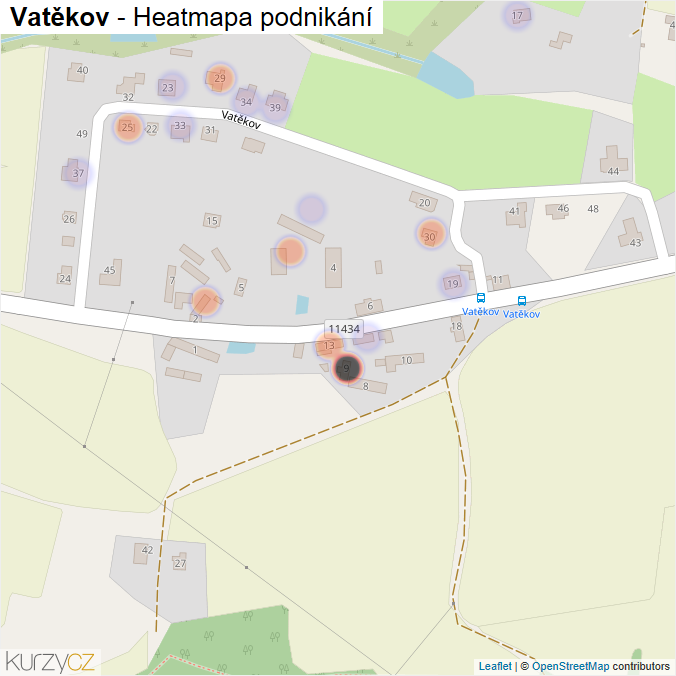Mapa Vatěkov - Firmy v části obce.