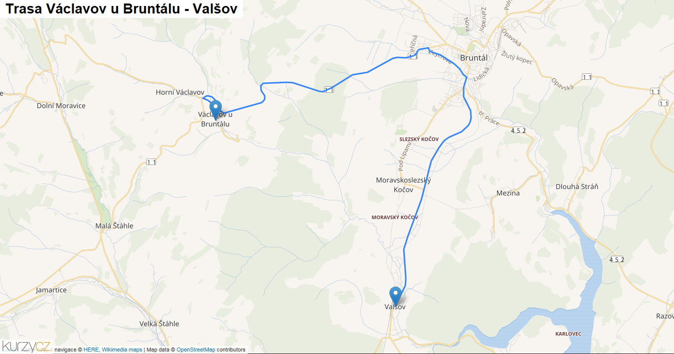 Václavov u Bruntálu-Valšov, mapa trasy