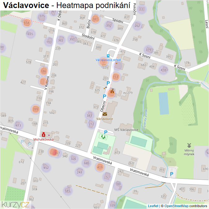 Mapa Václavovice - Firmy v obci.