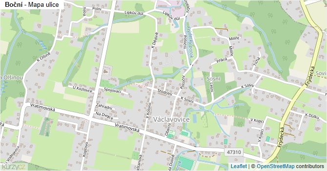 Boční - mapa ulice