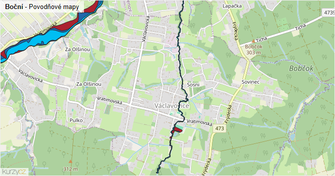 Boční - záplavové mapy stoleté vody