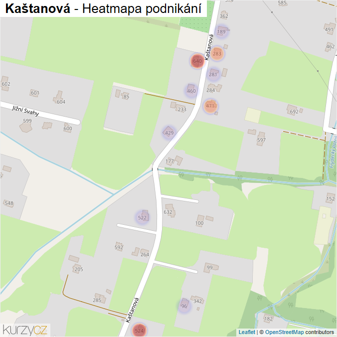 Mapa Kaštanová - Firmy v ulici.