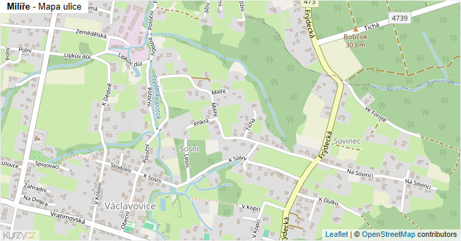 Milíře - mapa ulice
