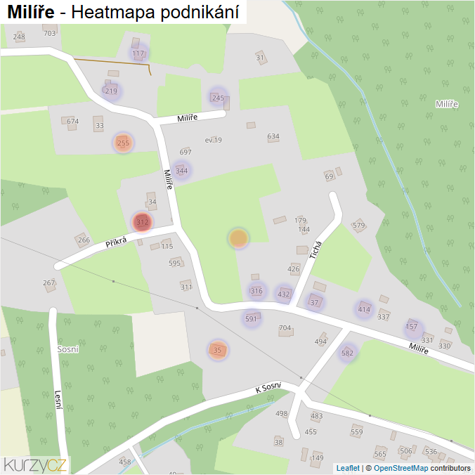 Mapa Milíře - Firmy v ulici.