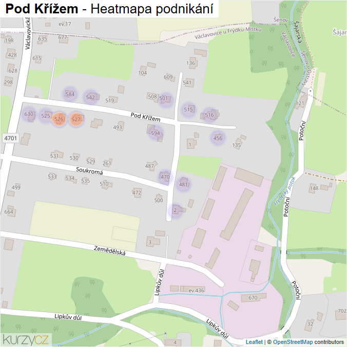 Mapa Pod Křížem - Firmy v ulici.
