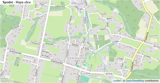 Spodní - mapa ulice