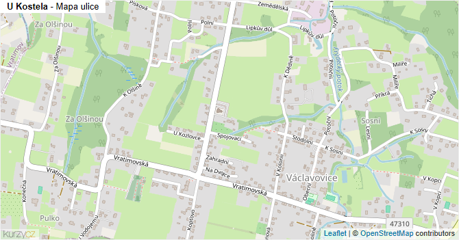 U Kostela - mapa ulice
