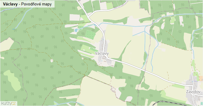 Václavy - záplavové mapy stoleté vody