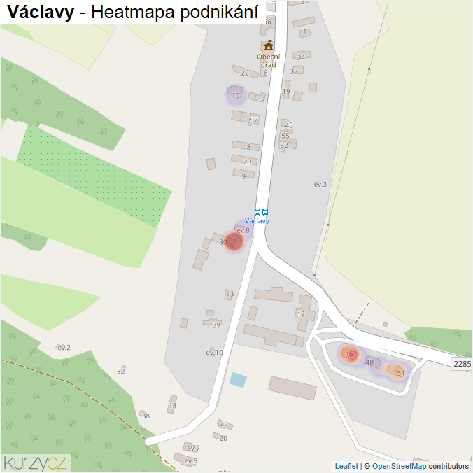 Mapa Václavy - Firmy v části obce.