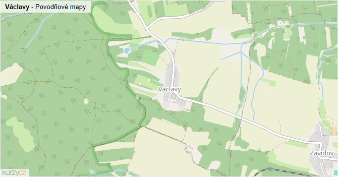 Václavy - záplavové mapy stoleté vody
