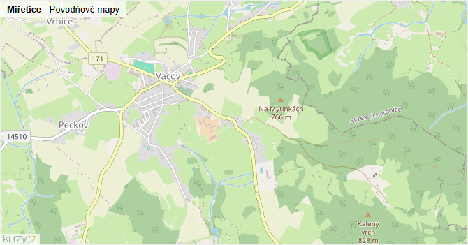 Miřetice - záplavové mapy stoleté vody
