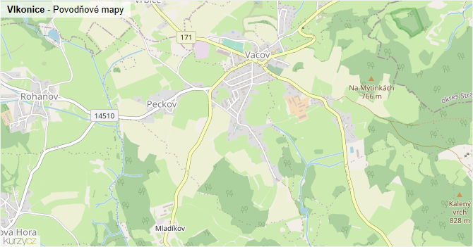 Vlkonice - záplavové mapy stoleté vody