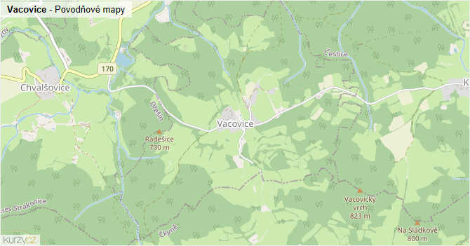 Vacovice - záplavové mapy stoleté vody