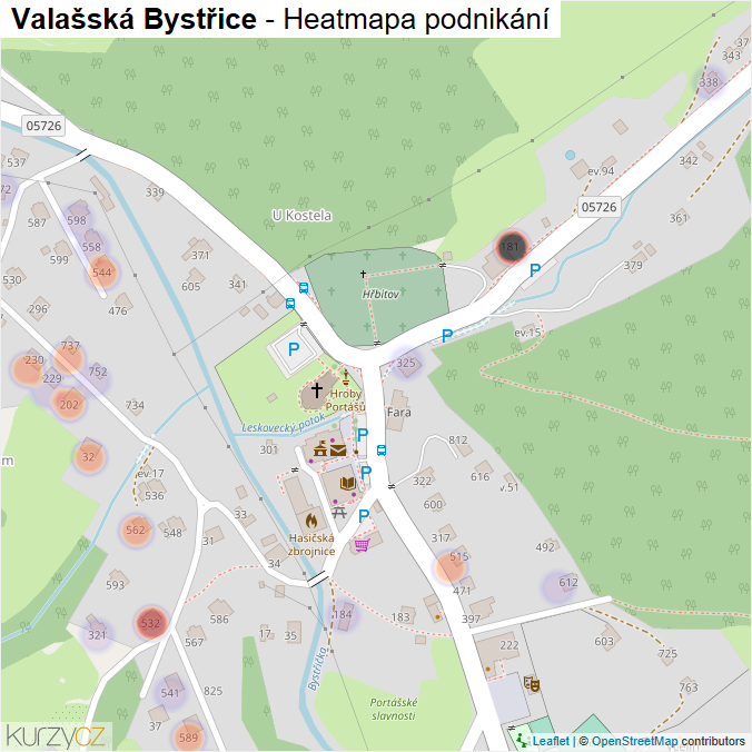 Mapa Valašská Bystřice - Firmy v obci.