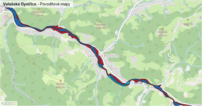 Valašská Bystřice - záplavové mapy stoleté vody