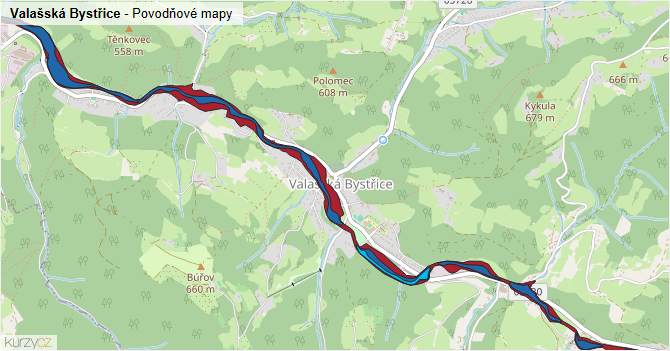 Valašská Bystřice - záplavové mapy stoleté vody