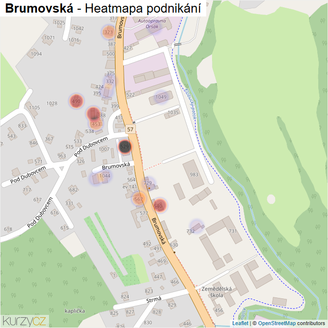 Mapa Brumovská - Firmy v ulici.