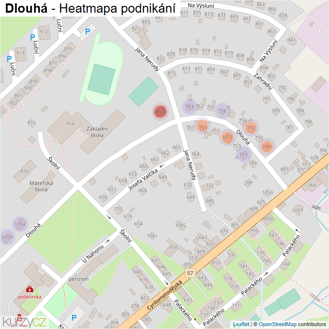 Mapa Dlouhá - Firmy v ulici.