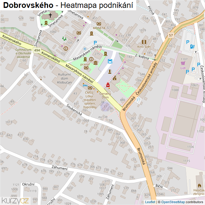 Mapa Dobrovského - Firmy v ulici.