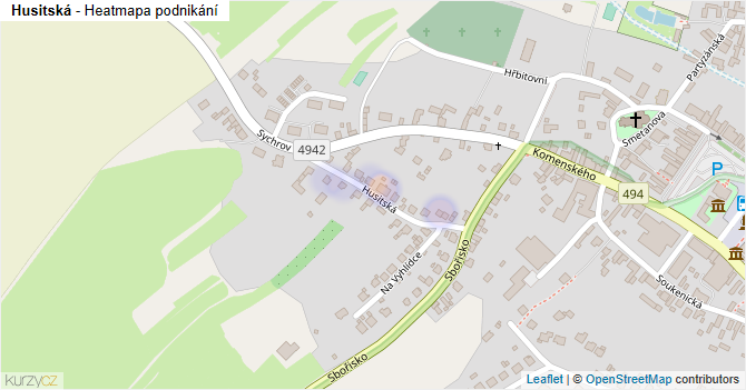 Husitská - mapa podnikání