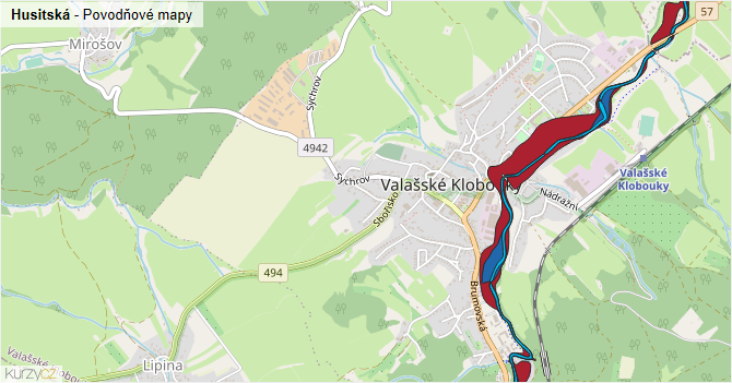 Husitská - záplavové mapy stoleté vody