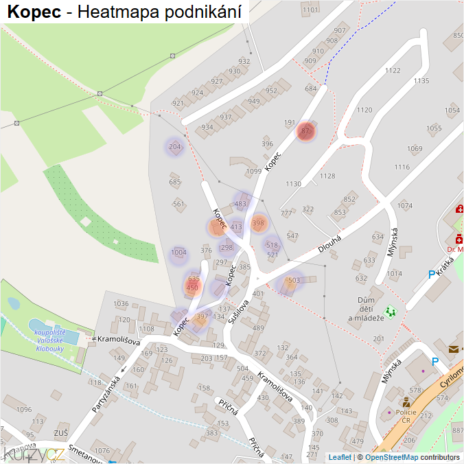 Mapa Kopec - Firmy v ulici.