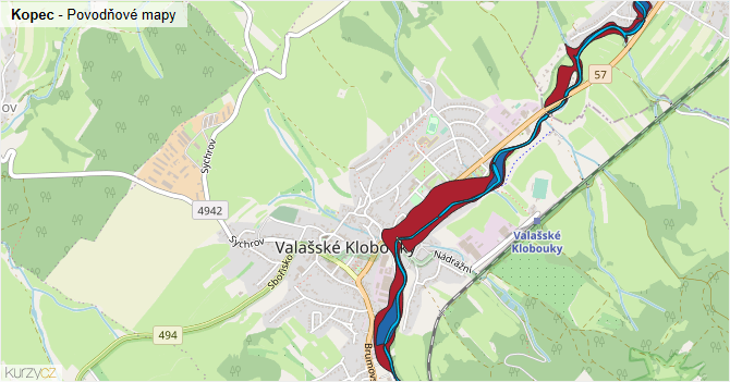 Kopec - záplavové mapy stoleté vody