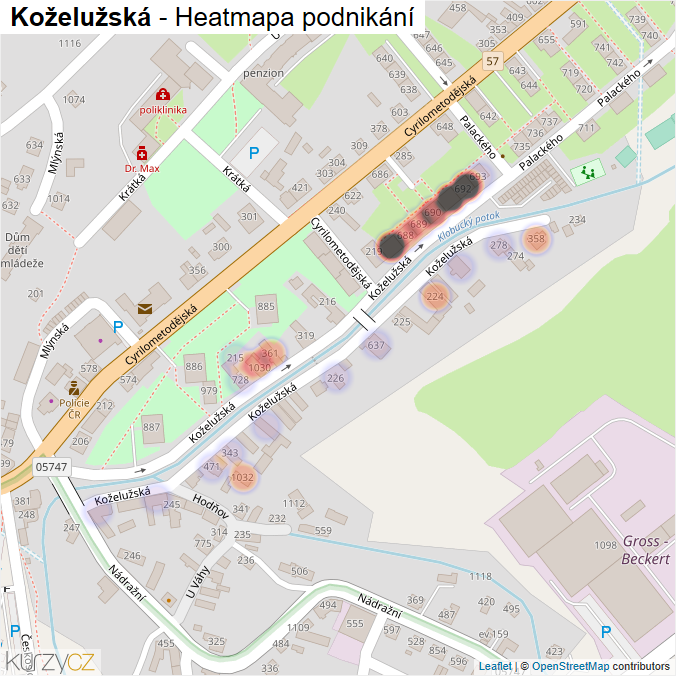 Mapa Koželužská - Firmy v ulici.