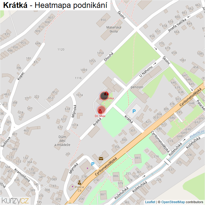 Mapa Krátká - Firmy v ulici.