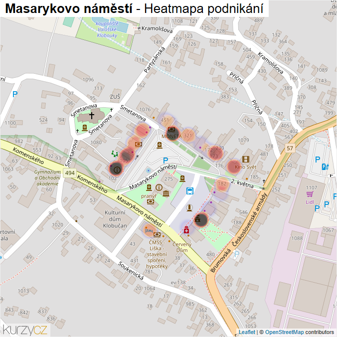 Mapa Masarykovo náměstí - Firmy v ulici.