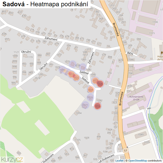 Mapa Sadová - Firmy v ulici.