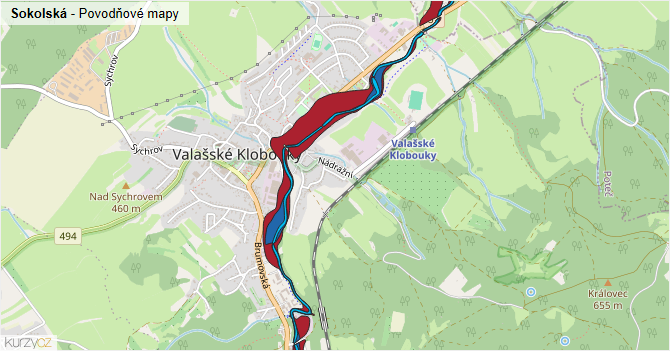 Sokolská - záplavové mapy stoleté vody